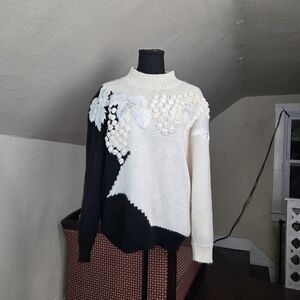 VTG 80s Carducci 3D Popcorn Knit Sweater M Hand Knit Angora Wool Leaves